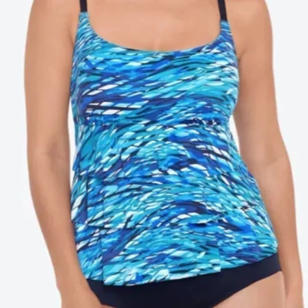 Swim Solutions Longitude Triple Tier Tummy Control Long Torso One-Piece Swimsuit - Picture 3 of 8